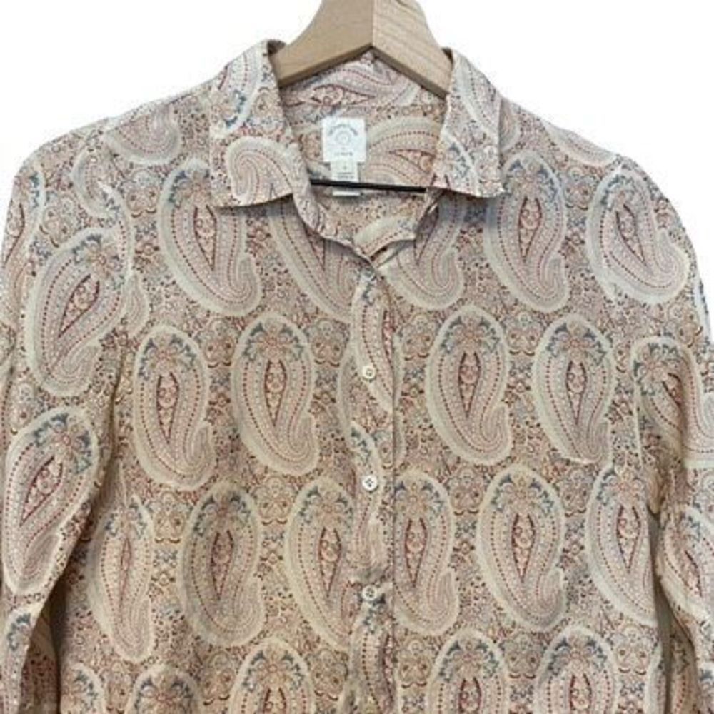 J Crew Extra Small Size 0 The Perfect Shirt Paisley Button Down Cotton Silk - Picture 3 of 8